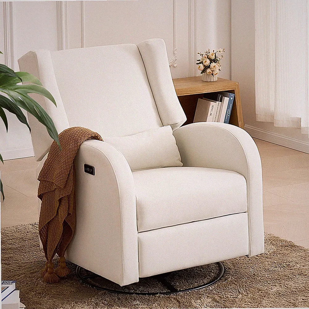 250lb High-Capacity Recliner, Electric Swivel Glider, Off White Cover