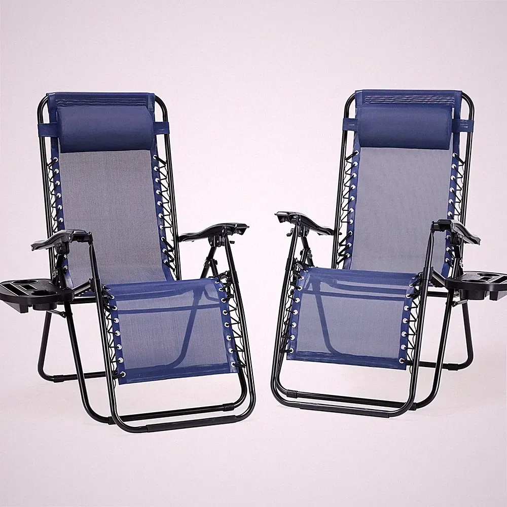 2Pc Zero Gravity Lounge Chair Adjustable Steel Mesh Ergonomically Lying Recliner
