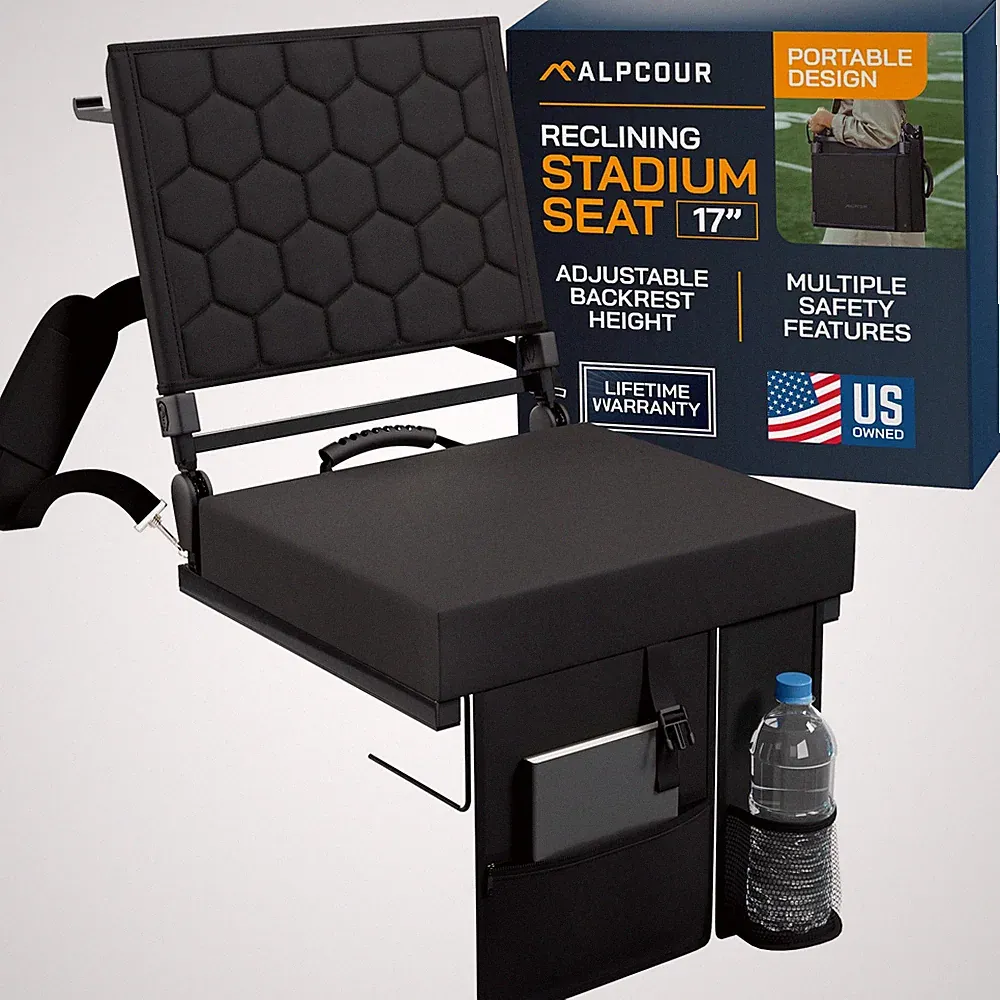 ALPCOUR FOLDING RECLINING STADIUM SEATS WITH BACK SUPPORT FOR BLEACHERS - BLACK