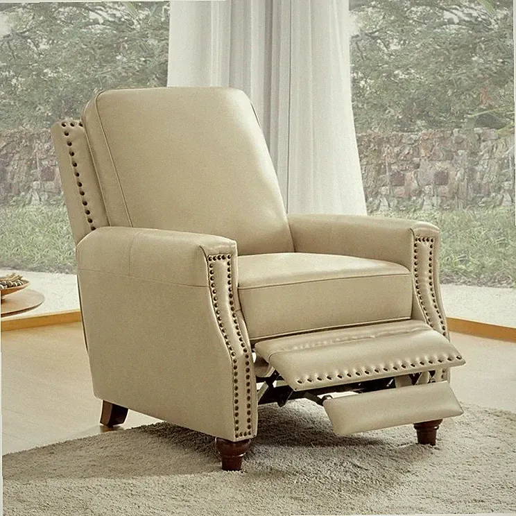 Beige Genuine Leather Manual Recliner Chair Arm Chairs Nursery Recliners Recling