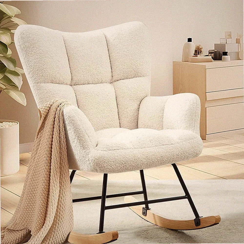Comfortable Beige Rocking Chair - Upholstered Glider for Nursery & Living Room