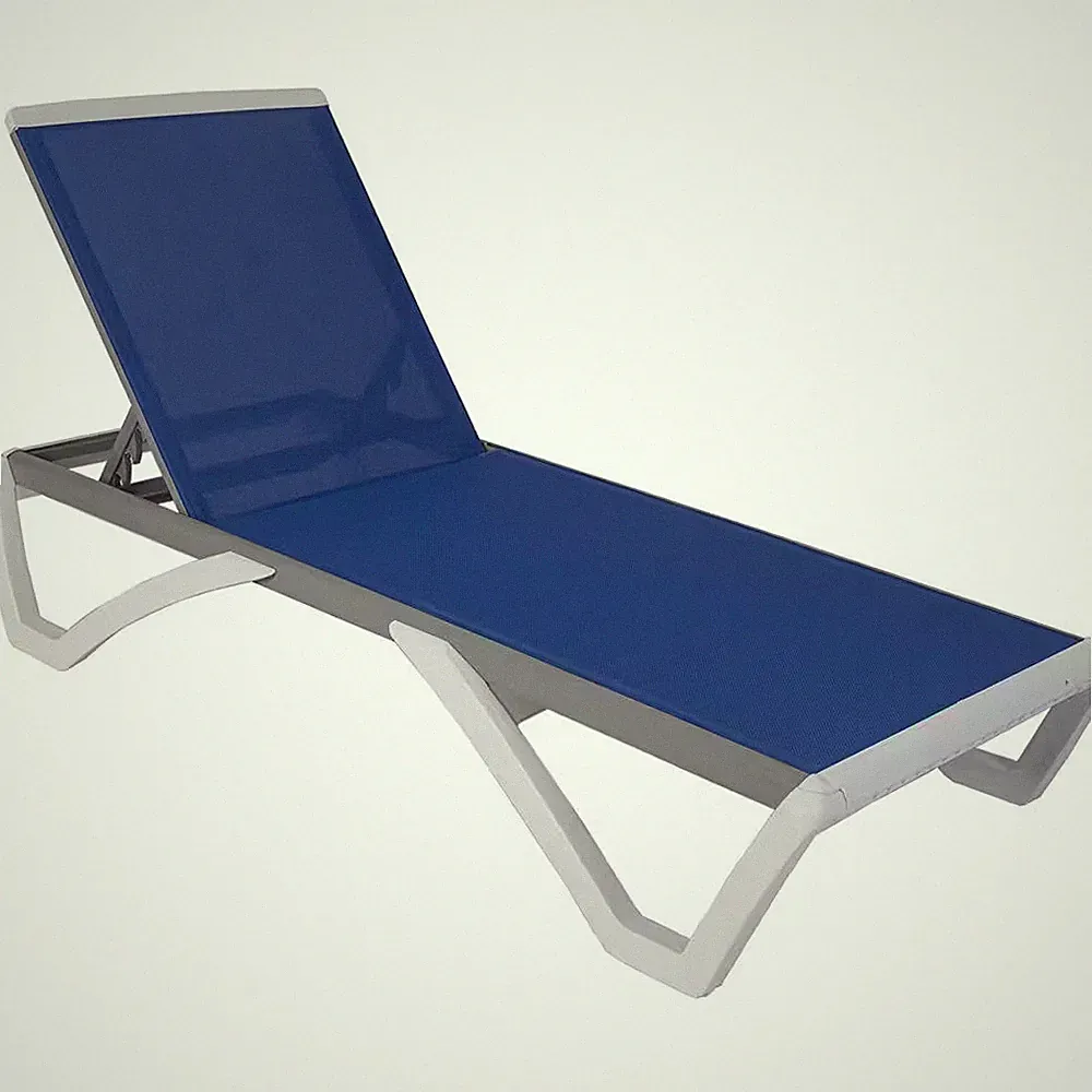 Full Flat Aluminum Outdoor Patio Reclining Adjustable Chaise Lounge Blue Textile