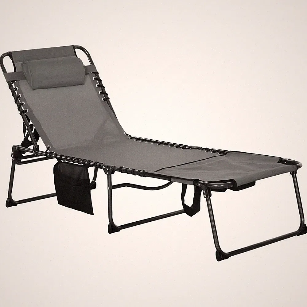 Hot Seller Gray Folding Outdoor Chaise Lounge with Adjustable 5-Level Reclining