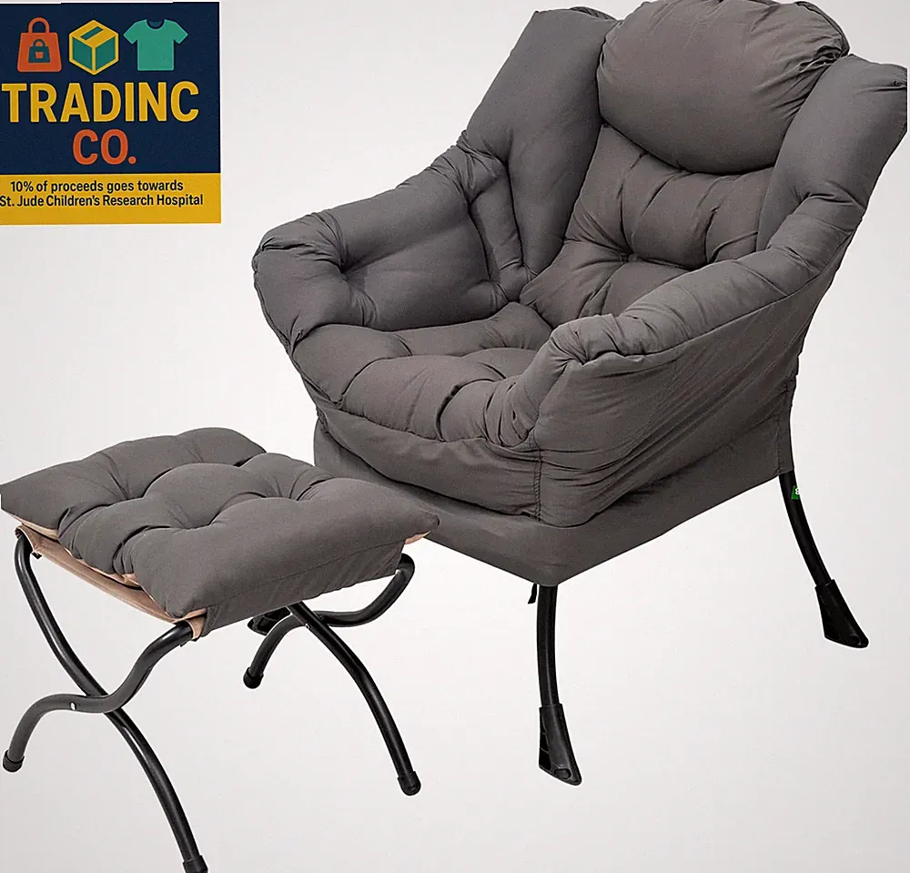Lazy Chair and Ottoman, Large Accent Lounge Chair with Armrests and a Side Pocke