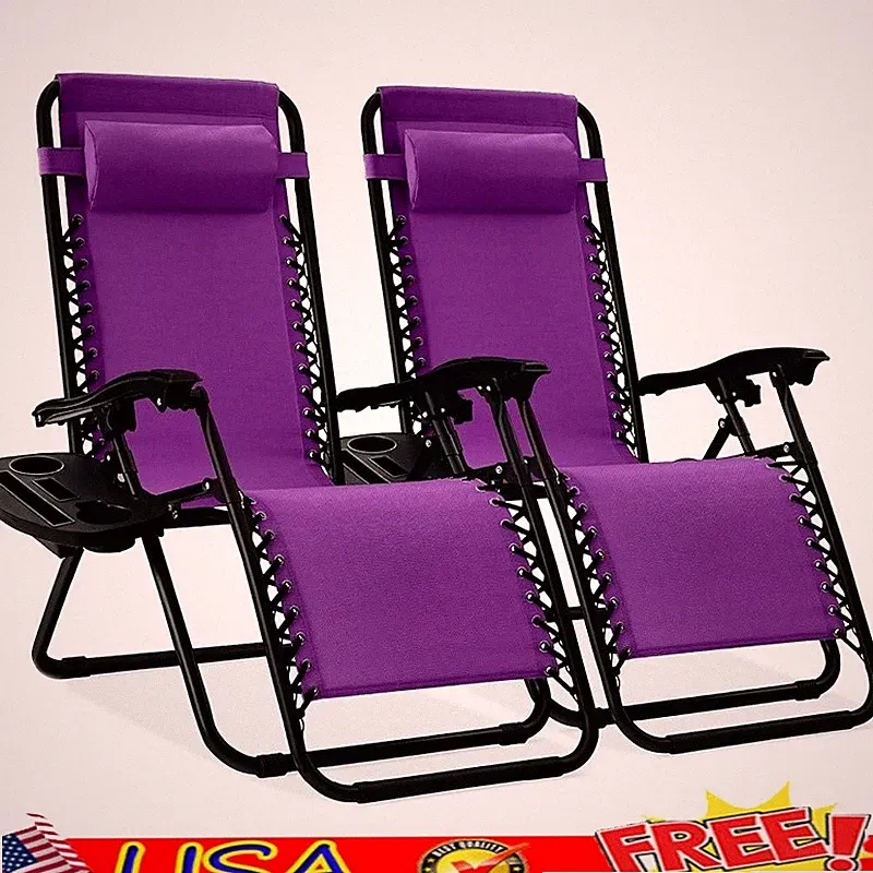 Lockable Reclining Portable Lounge Chair W/ Cup Holders & Adjustable Headrest US