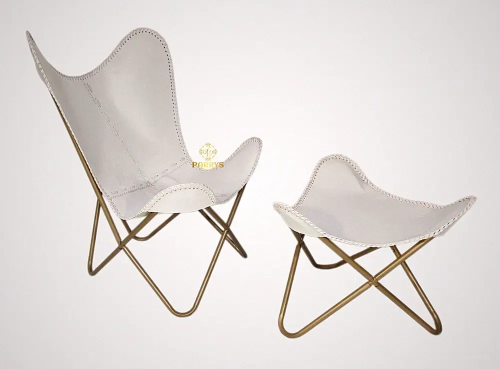 Luxury Leather Butterfly Chair Modern BKF Lounge Chair Black Iron Stand Premium