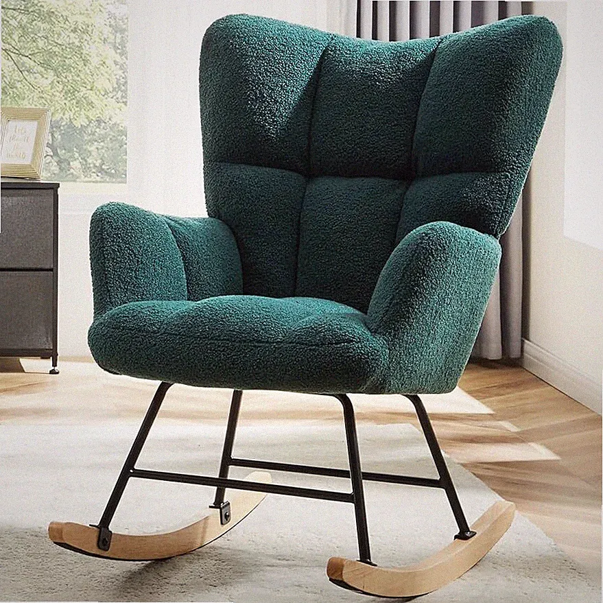 Modern Teddy Fabric Nursing Chair for Mom and Baby Bedroom Rocker Glider Chairs