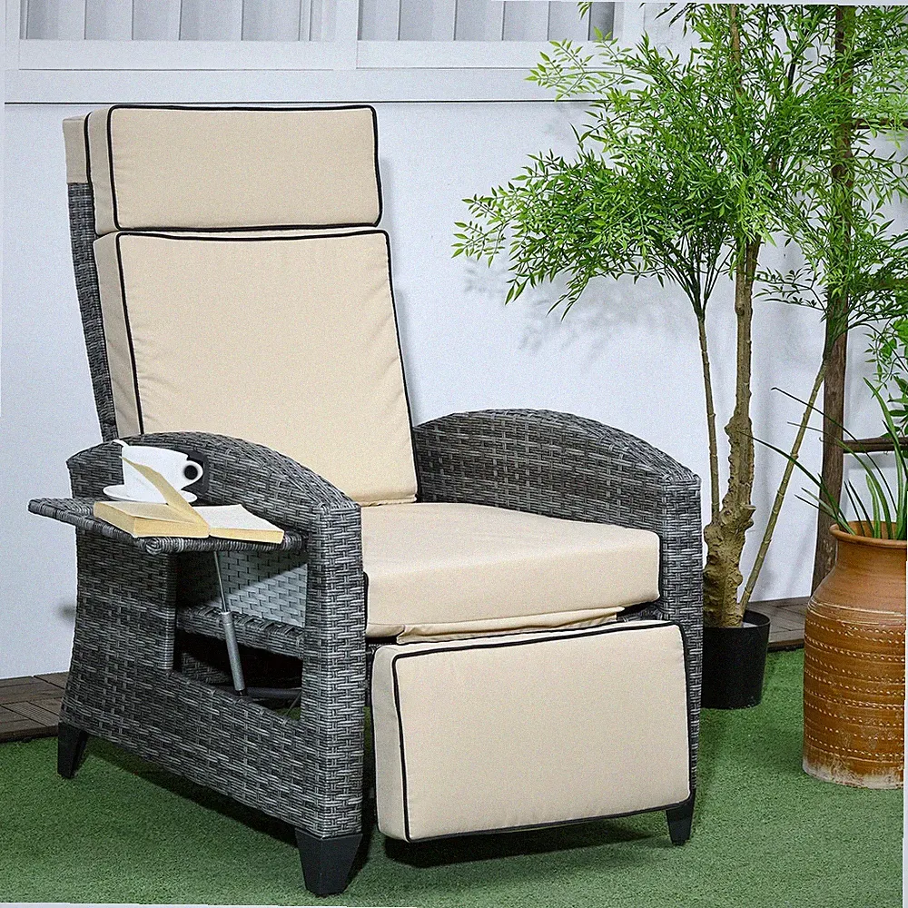 New Listing Outdoor Recliner Chair with Cushions, Reclining Patio Lounge Chair with Adjusta