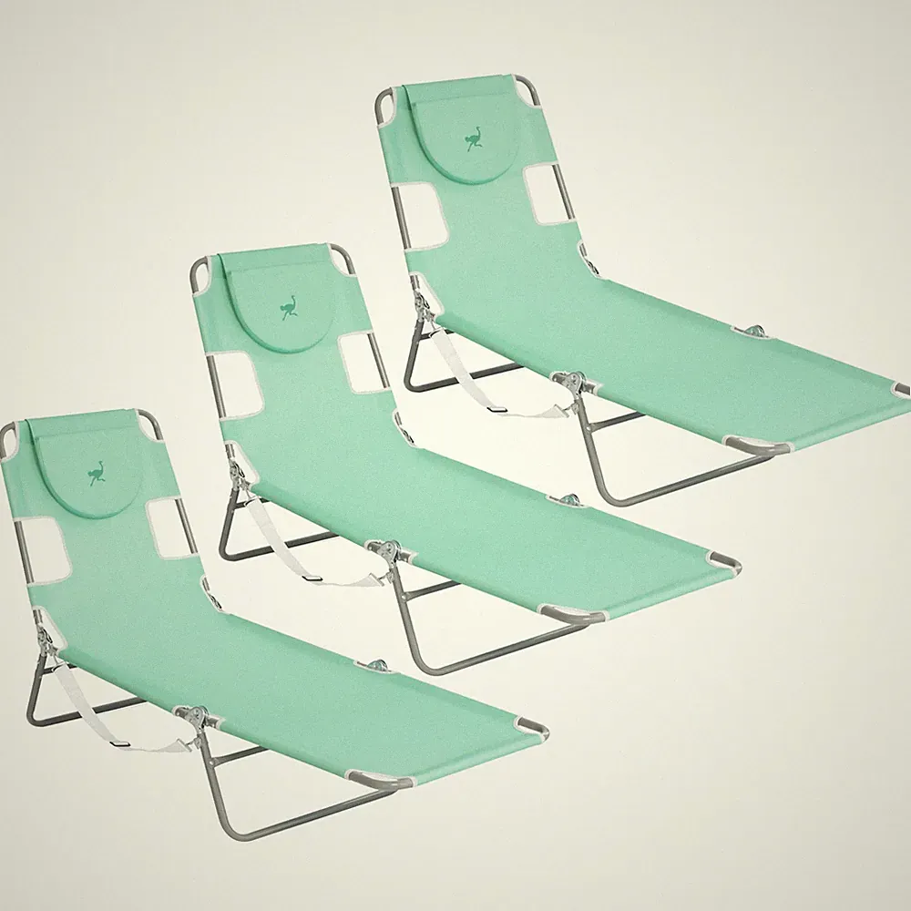 Ostrich Chaise Lounge Folding Sunbathing Recliner Beach Chair, Teal (3 Pack)