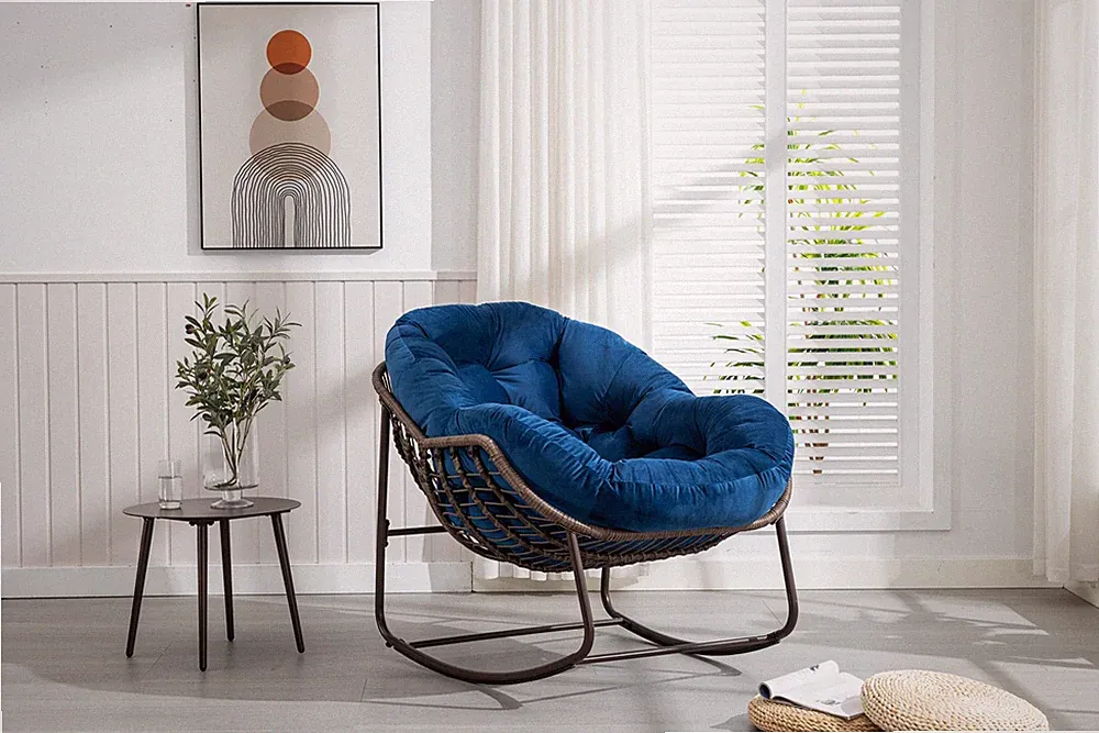Outdoor Rattan Rocking Chair,Padded Cushion Rocker Recliner Chair Outdoor for