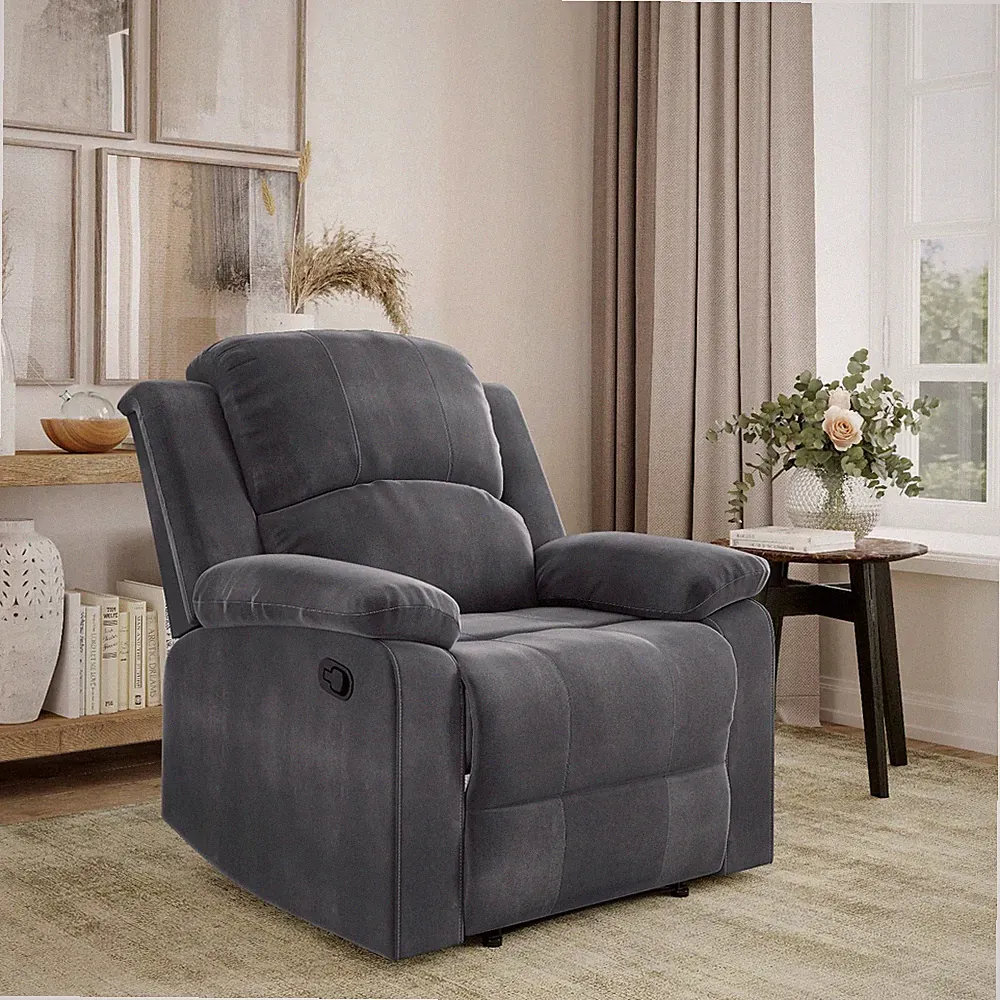 Plush Manual Recliner Pillow Back Padded Arm Chair Soft Microfiber Lounger Seat