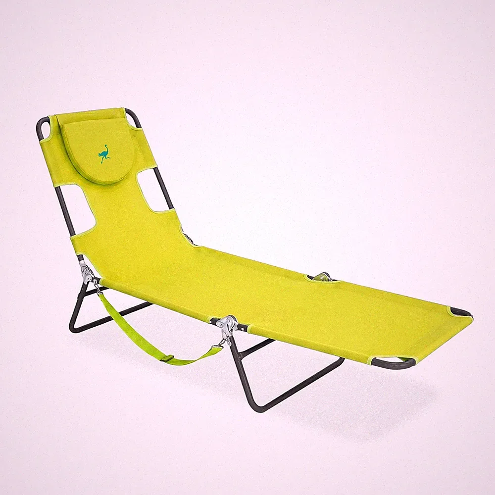 Portable Chaise Lounge 72 x 22 Inch Reclining Chair Lime Green Ostrich