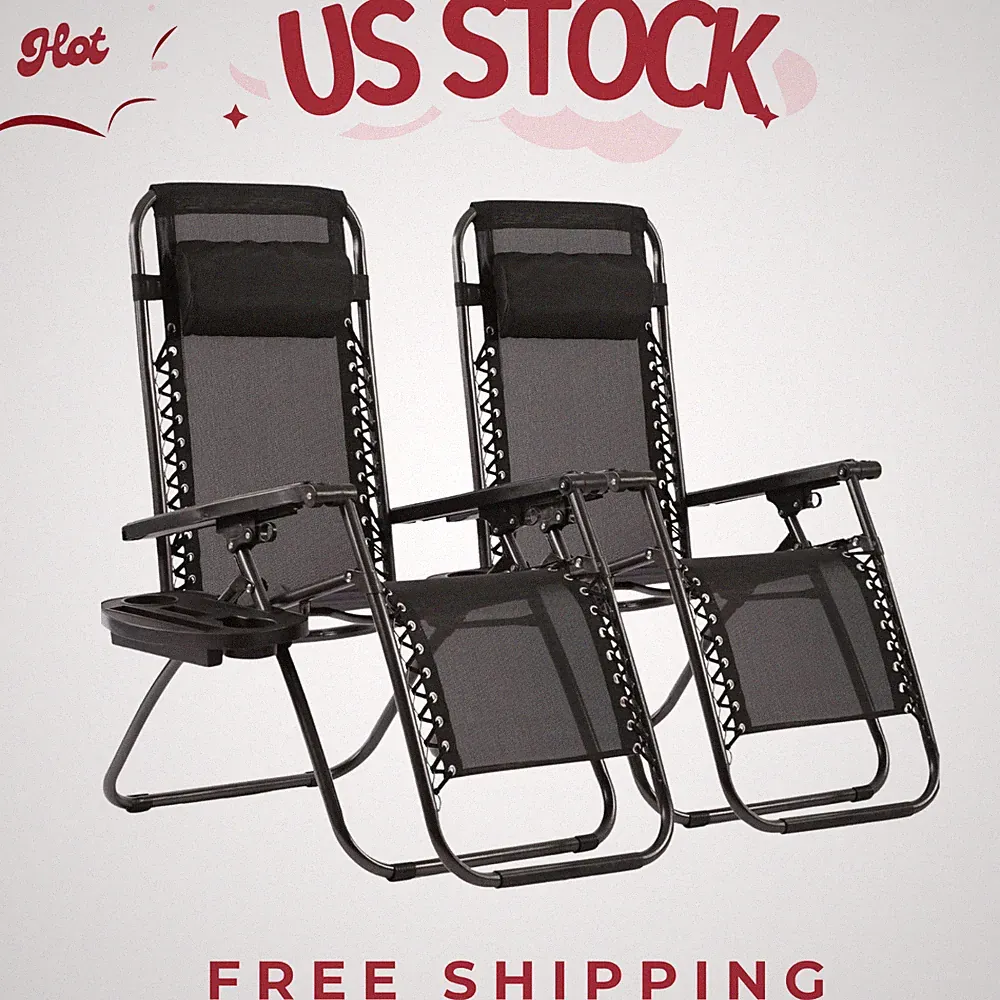 Zero Gravity Chairs Set of 2 - Adjustable Reclining Chairs with Cup Holder