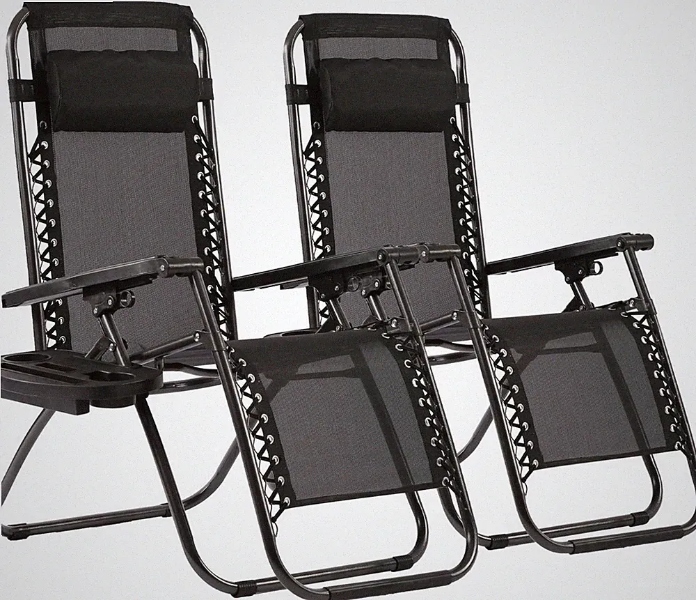 Zero Gravity Lounge Chairs Set of 2 with Pillow & Cup Holder - Adjustable Outdoo